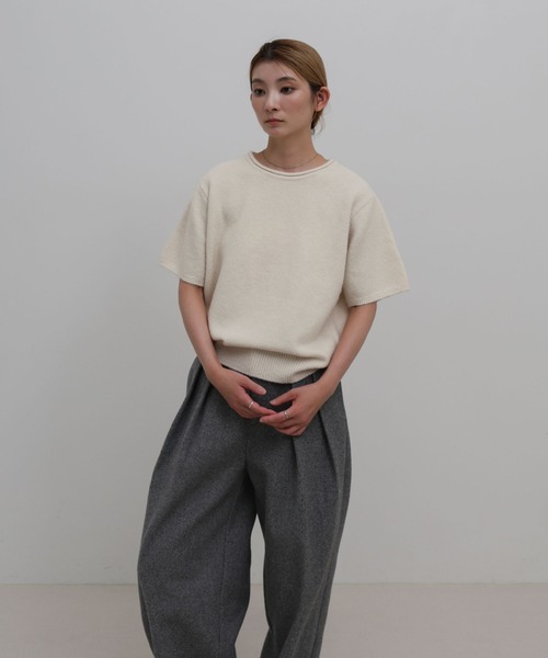 select MOCA（セレクトモカ）の「ネックデザインハーフスリーブニット（ニット/セーター・レディース・ブラウン/アイボリー/グレー・FREE）」の18枚目の写真