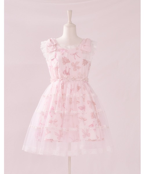 mellfy memory(メルフィーメモリー)の「Love Ribbon tulle one piece(ワンピース・レディース・ピンク・mini/LONG)」の2枚目の写真