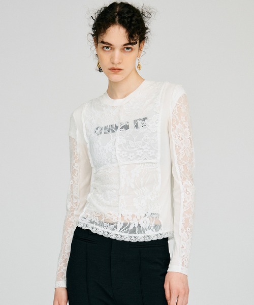PRANK PROJECT(プランクプロジェクト)の「【2026Autumn Pre-Order】2WAYパネルレーストップス / 2-Way Panel Lace Top(その他トップス・レディース・ブラック/ホワイト・FREE)」の1枚目の写真