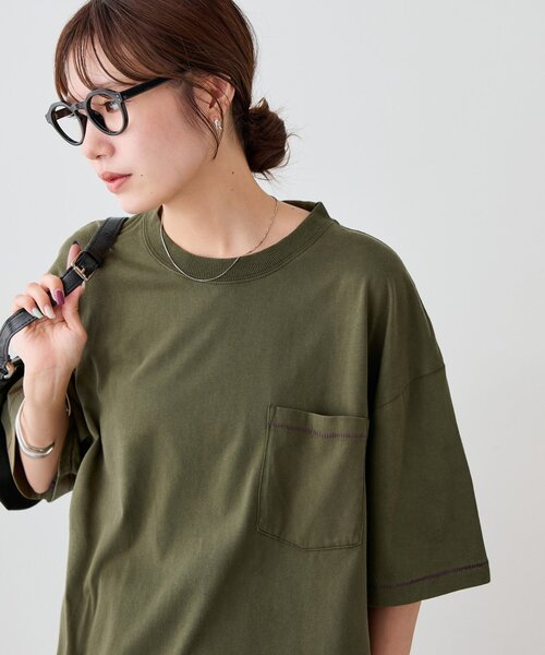 DISCOAT(ディスコート)の「【Enlude】配色ステッチドロストTシャツ《ユニセックス》(Tシャツ/カットソー・レディース・アイボリー/ブラウン/カーキ・LARGE/MEDIUM)」の3枚目の写真