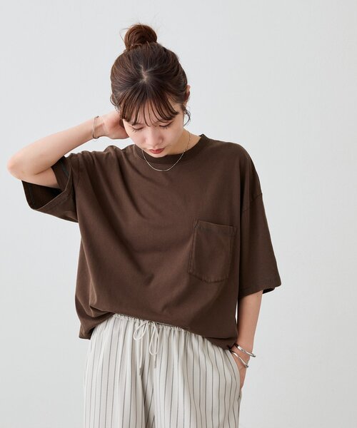 DISCOAT(ディスコート)の「【Enlude】配色ステッチドロストTシャツ《ユニセックス》(Tシャツ/カットソー・レディース・アイボリー/ブラウン/カーキ・LARGE/MEDIUM)」の5枚目の写真