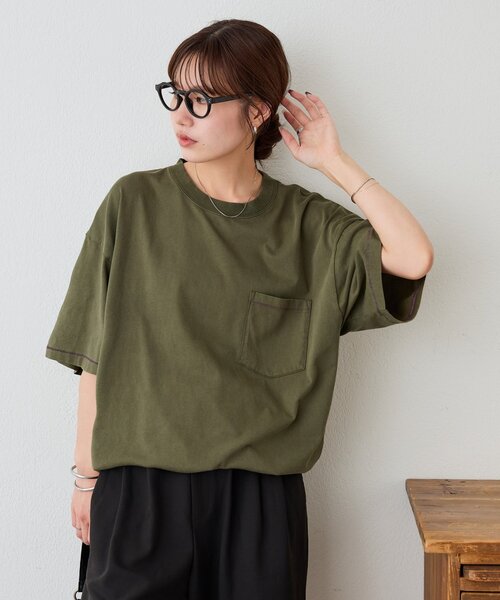 DISCOAT(ディスコート)の「【Enlude】配色ステッチドロストTシャツ《ユニセックス》(Tシャツ/カットソー・レディース・アイボリー/ブラウン/カーキ・LARGE/MEDIUM)」の12枚目の写真