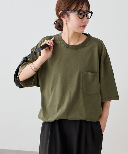 DISCOAT(ディスコート)の「【Enlude】配色ステッチドロストTシャツ《ユニセックス》(Tシャツ/カットソー・レディース・アイボリー/ブラウン/カーキ・LARGE/MEDIUM)」の13枚目の写真