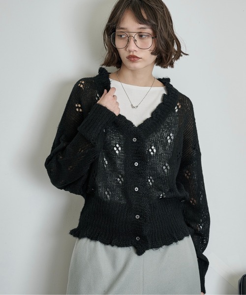THE YOn(ザヨン)の「マルチWayモヘアタッチシアーニットカーディガン(カーディガン/ボレロ・レディース・アイボリー/グレイッシュベージュ/ブラック・FREE)」の2枚目の写真
