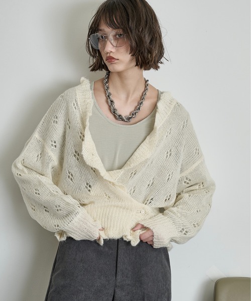 THE YOn(ザヨン)の「マルチWayモヘアタッチシアーニットカーディガン(カーディガン/ボレロ・レディース・アイボリー/グレイッシュベージュ/ブラック・FREE)」の18枚目の写真