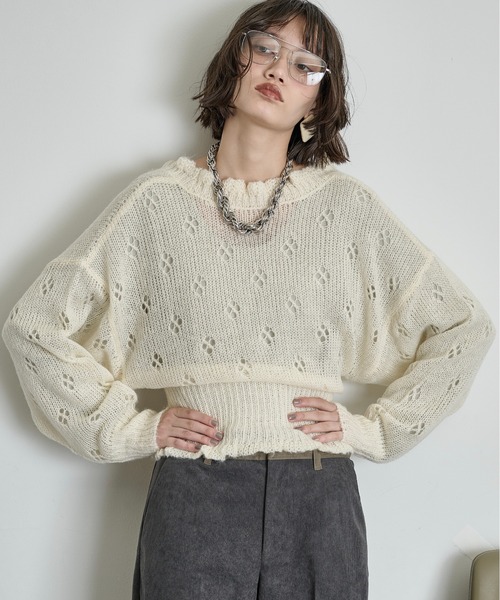 THE YOn(ザヨン)の「マルチWayモヘアタッチシアーニットカーディガン(カーディガン/ボレロ・レディース・アイボリー/グレイッシュベージュ/ブラック・FREE)」の22枚目の写真