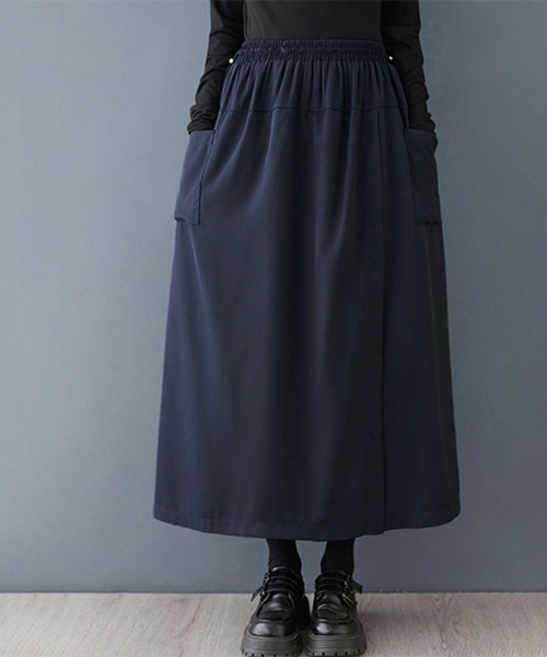 ONEP STAR(ワンピスター)の「ラップ風ポケット付きワイドパンツ・スカーチョ(スカート・レディース・ブラック/ネイビー・LARGE/X-LARGE/XX-LARGE)」の2枚目の写真