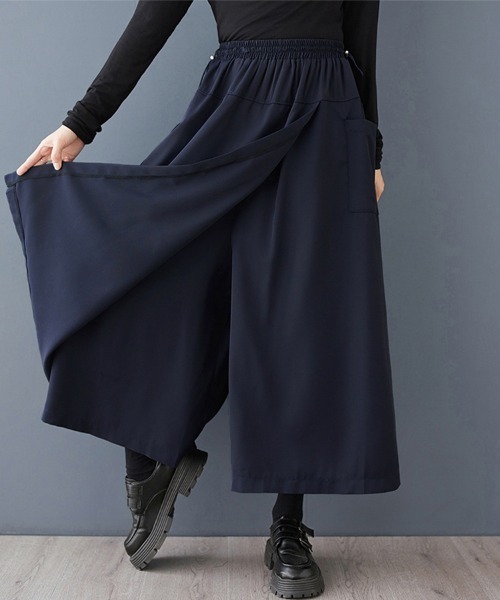 ONEP STAR(ワンピスター)の「ラップ風ポケット付きワイドパンツ・スカーチョ(スカート・レディース・ブラック/ネイビー・LARGE/X-LARGE/XX-LARGE)」の6枚目の写真