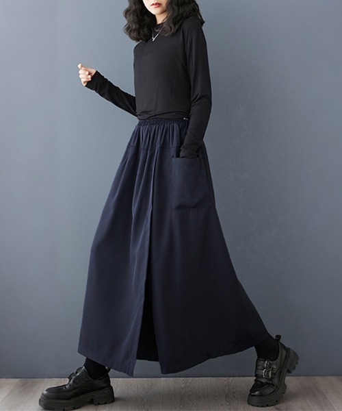 ONEP STAR(ワンピスター)の「ラップ風ポケット付きワイドパンツ・スカーチョ(スカート・レディース・ブラック/ネイビー・LARGE/X-LARGE/XX-LARGE)」の3枚目の写真