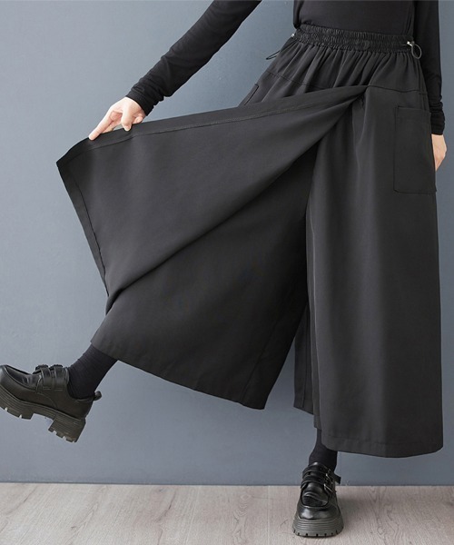 ONEP STAR(ワンピスター)の「ラップ風ポケット付きワイドパンツ・スカーチョ(スカート・レディース・ブラック/ネイビー・LARGE/X-LARGE/XX-LARGE)」の12枚目の写真