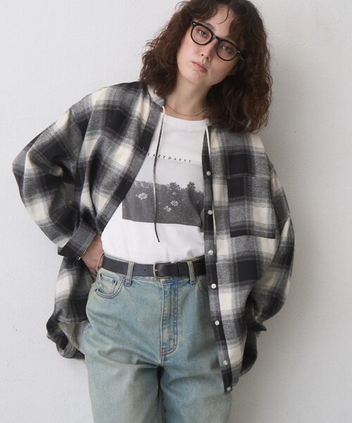 CIAOPANIC TYPY(チャオパニックティピー)の「∴【ZOZO限定】裾バルーンチェックチュニックブラウス(シャツ/ブラウス・レディース・ネイビー/ブラウン/ブラック・ONE SIZE)」の5枚目の写真