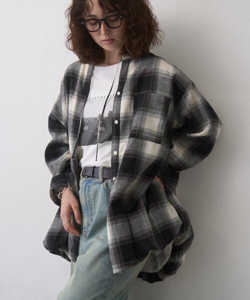 CIAOPANIC TYPY(チャオパニックティピー)の「∴【ZOZO限定】裾バルーンチェックチュニックブラウス(シャツ/ブラウス・レディース・ネイビー/ブラウン/ブラック・ONE SIZE)」の6枚目の写真