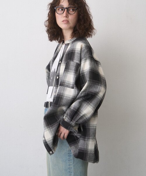 CIAOPANIC TYPY(チャオパニックティピー)の「∴【ZOZO限定】裾バルーンチェックチュニックブラウス(シャツ/ブラウス・レディース・ネイビー/ブラウン/ブラック・ONE SIZE)」の7枚目の写真