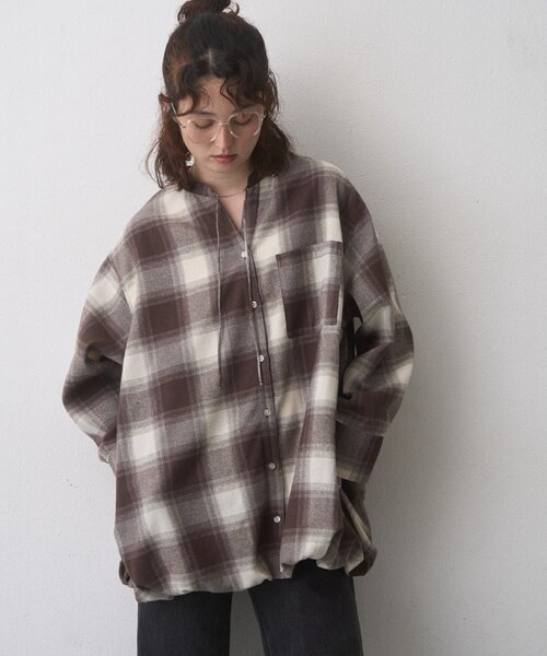 CIAOPANIC TYPY(チャオパニックティピー)の「∴【ZOZO限定】裾バルーンチェックチュニックブラウス(シャツ/ブラウス・レディース・ネイビー/ブラウン/ブラック・ONE SIZE)」の14枚目の写真