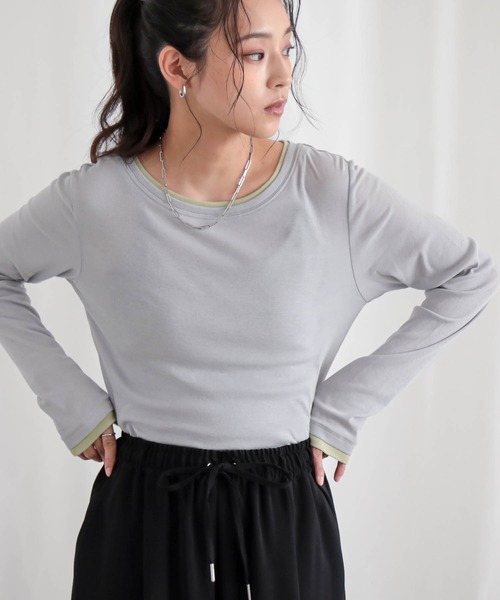 for/c(フォーシー)の「コットンシアーバイカラーロンT【サスティナブル】(Tシャツ/カットソー・レディース・ブラック/ライトグリーン/グレー/オフホワイト・M/L)」の22枚目の写真