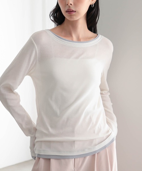 for/c(フォーシー)の「コットンシアーバイカラーロンT【サスティナブル】(Tシャツ/カットソー・レディース・ブラック/ライトグリーン/グレー/オフホワイト・M/L)」の18枚目の写真