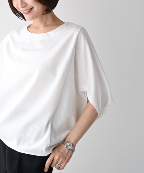 Ehre style(エーレスタイル)の「体型カバーをもっとおしゃれに。大人のお仕事Tシャツ(Tシャツ/カットソー・レディース・ホワイト/チャコールグレー/ブルー・FREE)」の1枚目の写真
