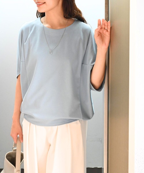 Ehre style(エーレスタイル)の「体型カバーをもっとおしゃれに。大人のお仕事Tシャツ(Tシャツ/カットソー・レディース・ホワイト/チャコールグレー/ブルー・FREE)」の4枚目の写真