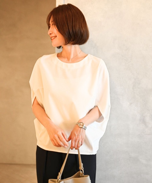 Ehre style(エーレスタイル)の「体型カバーをもっとおしゃれに。大人のお仕事Tシャツ(Tシャツ/カットソー・レディース・ホワイト/チャコールグレー/ブルー・FREE)」の5枚目の写真