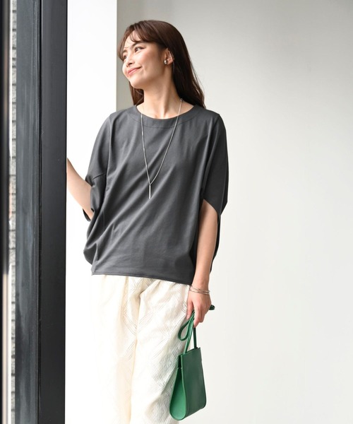 Ehre style(エーレスタイル)の「体型カバーをもっとおしゃれに。大人のお仕事Tシャツ(Tシャツ/カットソー・レディース・ホワイト/チャコールグレー/ブルー・FREE)」の9枚目の写真