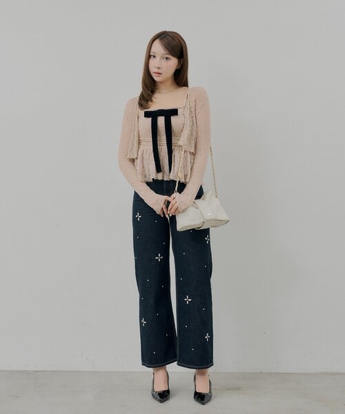 Chico(チコ)の「レースリボンキャミ+カーデセット(Tシャツ/カットソー・レディース・ピンクベージュ/ブラック/アイボリー・FREE)」の12枚目の写真