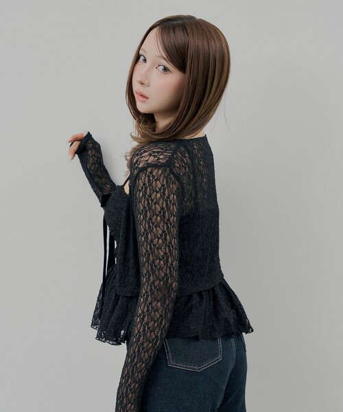 Chico(チコ)の「レースリボンキャミ+カーデセット(Tシャツ/カットソー・レディース・ピンクベージュ/ブラック/アイボリー・FREE)」の14枚目の写真