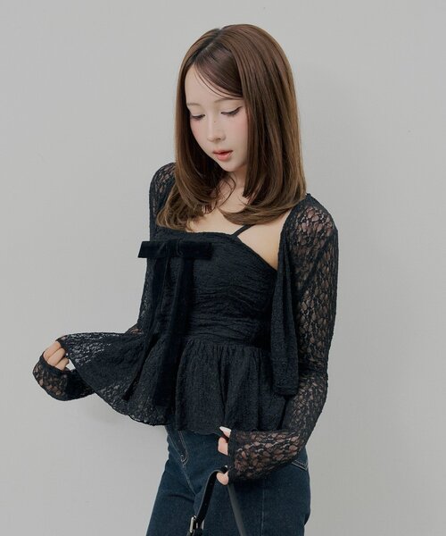 Chico(チコ)の「レースリボンキャミ+カーデセット(Tシャツ/カットソー・レディース・ピンクベージュ/ブラック/アイボリー・FREE)」の16枚目の写真