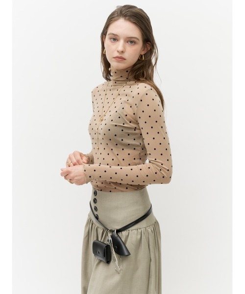 Lutim by u(ルチバイユー)の「フレンチドットシアーハイネックトップス(Tシャツ/カットソー・レディース・ベージュ/カーキ/ブラック・FREE)」の22枚目の写真