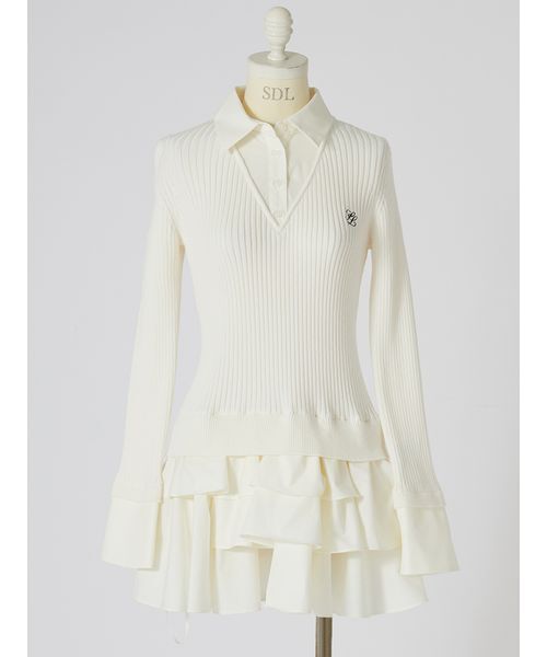 SNIDEL(スナイデル)の「ニットドッキングティアードミニワンピース(ワンピース・レディース・ネイビー/アイボリー/ベージュ・F)」の5枚目の写真