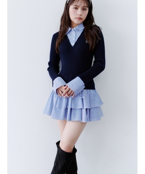SNIDEL(スナイデル)の「ニットドッキングティアードミニワンピース(ワンピース・レディース・ネイビー/アイボリー/ベージュ・F)」の1枚目の写真