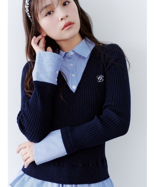 SNIDEL(スナイデル)の「ニットドッキングティアードミニワンピース(ワンピース・レディース・ネイビー/アイボリー/ベージュ・F)」の4枚目の写真