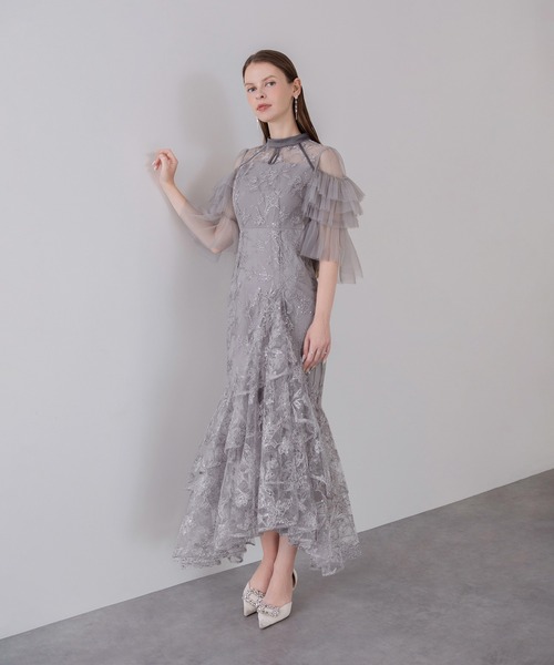 Leja(レジャ)の「【LEJA】ハイネックドロップホールフリルチュールスパンコールマーメイドワンピースドレス美脚効果結婚式 パーティードレス 成人式 二次会 同窓会 お呼ばれ オケージョン 20代 30代(ドレス・レディース・グレー/モカ・SMALL/MEDIUM)」の14枚目の写真