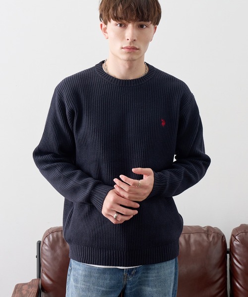 U.S. POLO ASSN.(ユーエスポロアッスン)の「【U.S. POLO ASSN./ユーエスポロアッスン】ワンポイント ダブルホースマン刺繍 クルーネックプルオーバー(ニット/セーター・メンズ・アイボリー/ブラック/ワイン/ブラウン/ブルー/ネイビー・M/LL/L)」の8枚目の写真