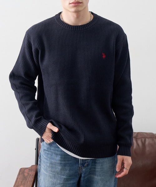 U.S. POLO ASSN.(ユーエスポロアッスン)の「【U.S. POLO ASSN./ユーエスポロアッスン】ワンポイント ダブルホースマン刺繍 クルーネックプルオーバー(ニット/セーター・メンズ・アイボリー/ブラック/ワイン/ブラウン/ブルー/ネイビー・M/LL/L)」の9枚目の写真