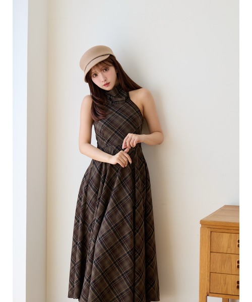MISTREASS（ミストレアス）の「Plaid Halter Flare Dress（ワンピース・レディース・ベージュ/ブラウン/ブラック・FREE）」の4枚目の写真
