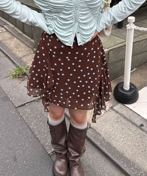 CIAOPANIC（チャオパニック）の「ドットシアーイレヘムミニスカパン（スカート・レディース・ミント/イエロー/ブラウン・ONE SIZE）」の5枚目の写真