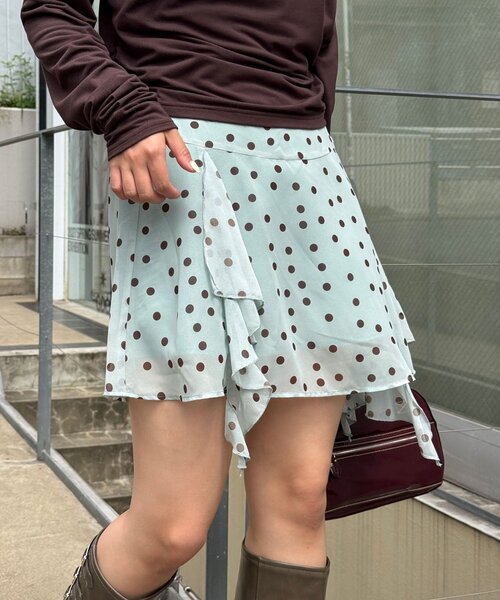 CIAOPANIC（チャオパニック）の「ドットシアーイレヘムミニスカパン（スカート・レディース・ミント/イエロー/ブラウン・ONE SIZE）」の15枚目の写真
