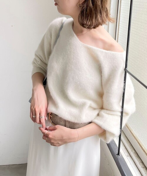 NOLLEY’S Sophi(ノーリーズソフィ)の「ウール混へアリー2WAYプルオーバー(ニット/セーター・レディース・オレンジ/クリーム/オフホワイト/グレー・38)」の1枚目の写真