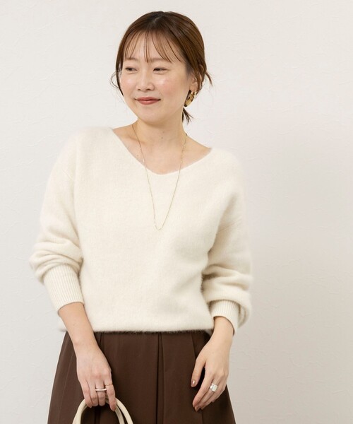NOLLEY’S Sophi(ノーリーズソフィ)の「ウール混へアリー2WAYプルオーバー(ニット/セーター・レディース・オレンジ/クリーム/オフホワイト/グレー・38)」の7枚目の写真