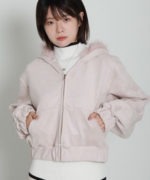 フェイクスエードファー付きフードショートブルゾン