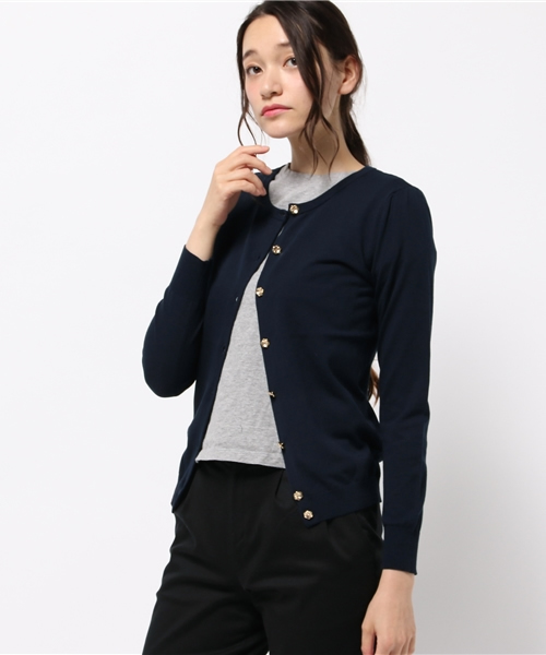 NATURAL BEAUTY BASIC（ナチュラルビューティーベーシック）の「UVカットフラワー釦カーディガン（カーディガン/ボレロ・レディース・ネイビー/ブルー/カーキ・MEDIUM）」の3枚目の写真