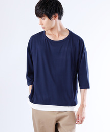 MONO-MART | ドロップショルダー裾レイヤードヘムラインカットソー(3/4スリーブ)(Tシャツ/カットソー)