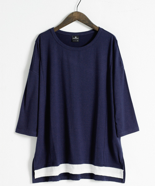 MONO-MART(モノマート)の「ドロップショルダー裾レイヤードヘムラインカットソー(3/4スリーブ)(Tシャツ/カットソー・メンズ・ブルー系その他/ホワイト系その他/ブラック系その他/グレー系その他/ブルー系その他2・FREE)」の6枚目の写真