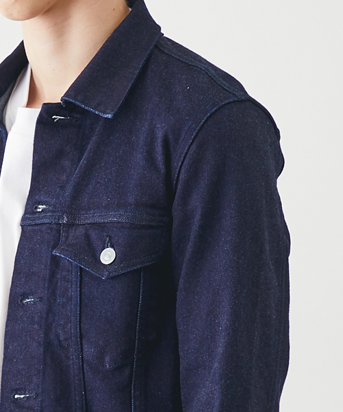 STUDIOUS（ステュディオス）の「【STUDIOUS】ストレッチデニムウォッシュドGジャン（デニムジャケット・メンズ・ネイビー/サックスブルー・1/3/2）」の8枚目の写真