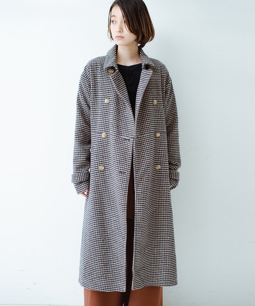 Haco ハコ の コーディネイトになじみやすい 千鳥柄のクラシカルロングコート トレンチコート Wear