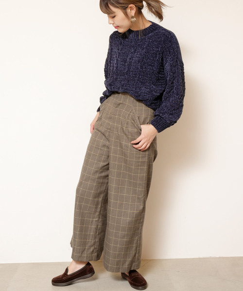 RAY CASSIN（レイカズン）の「ガンクラブチェックワイドパンツ（その他パンツ・レディース・カーキ/ブラウン/ライトグレー・FREE）」の3枚目の写真