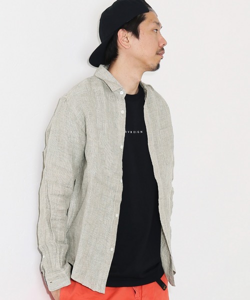 JOURNAL STANDARD relume（ジャーナルスタンダード　レリューム）の「リネンパナマシャツ#（シャツ/ブラウス・メンズ・ネイビー/サックスブルー/ブルー/ナチュラル/ブルー系その他・S/M/L）」の6枚目の写真