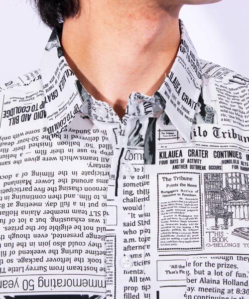 セール】ニュースペーパー柄 7分袖シャツ コットン（シャツ/ブラウス