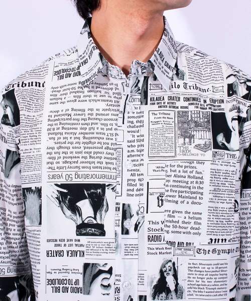 ８(eight)（エイト）の「ニュースペーパー柄 7分袖シャツ コットン（シャツ/ブラウス・メンズ・ホワイト/ブラック・MEDIUM/LARGE/X-LARGE）」の13枚目の写真