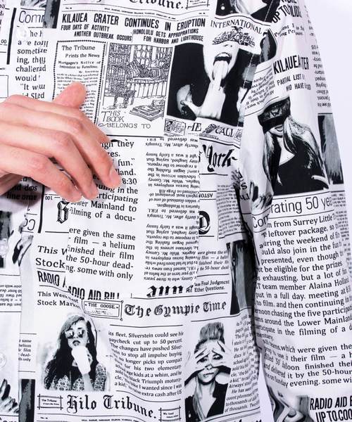 ８(eight)（エイト）の「ニュースペーパー柄 7分袖シャツ コットン（シャツ/ブラウス・メンズ・ホワイト/ブラック・MEDIUM/LARGE/X-LARGE）」の15枚目の写真